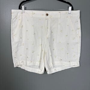 Old Navy Women's White Linen Blend Gold Palm Trees Everyday Shorts - Size 16